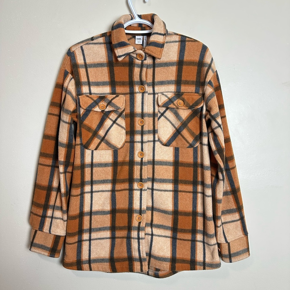 Twik Size XS Tan and Brown Plaid Shirt Jacket